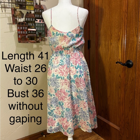 70s European Floral Silk Spaghetti Strap Dress Small - Picture 4 of 8